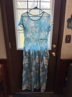 Light Blue Boutique Floral Empire Waist Dress XL